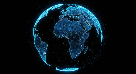 Poster - Digital Earth globe model with glowing lights. Earth digital globe with glowing lights on black background
