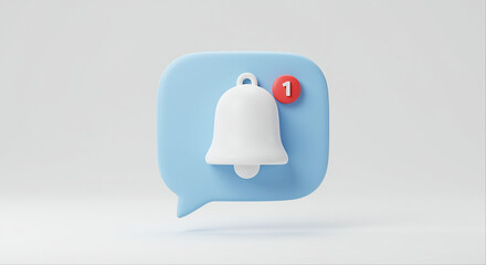 Poster - Notification bell icon with red notification number one on blue speech bubble. Notification bell icon with notification on blue speech bubble