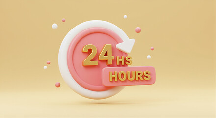 Poster - 24 hours clock with graphic design. 24 hours sign with arrow and text. 24 hours concept