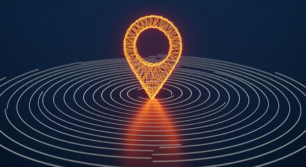 Poster - Location pin technology with location circles. Location pin on dark background with location technology circles