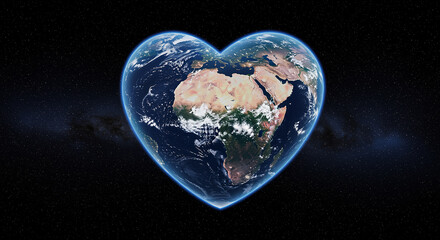 Poster - Heart shaped earth planet in space. Earth planet in heart shape. Earth in space