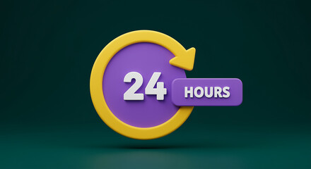 Poster - Time icon 24 hours graphic. 24 hours time icon with hours text. 24 hours time graphic icon