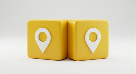Poster - Location marker cube with location marker graphic resource. Two yellow location marker cubes with white location markers on a white background
