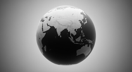 Poster - Globe with world map design. Black and white globe showing continents. Globe with detailed world map design