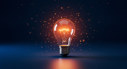 Poster - Glowing light bulb on dark background. Light bulb with bright light. Technology concept with glowing light bulb