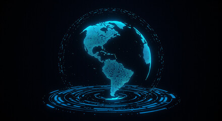 Poster - Digital globe with technology design on dark background. Globe with digital technology elements. Digital earth globe with technology design