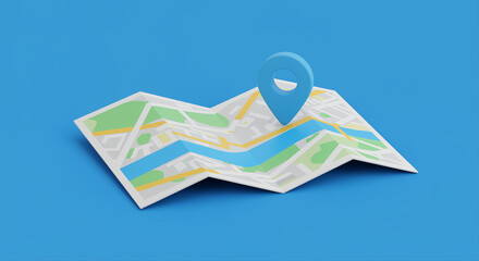 Poster - Map with location pin on blue background. Map with blue location pin