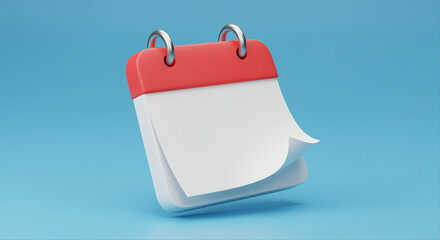 Poster - Calendar with red top and white pages. Calendar with flipping page. 3d calendar