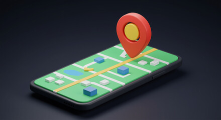 Poster - Smartphone displaying map with location pin. Map on smartphone screen with location marker