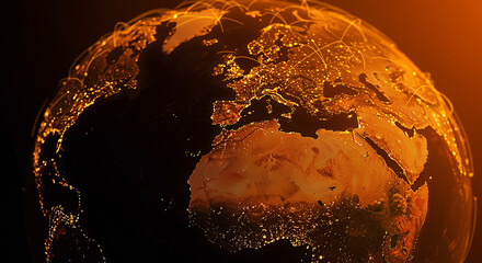Poster - Earth with global network connections. Planet earth with glowing network lines. Global network on earth
