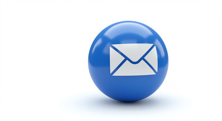 Poster - Blue sphere with email icon. White envelope icon on blue sphere. 3d render of email icon on blue sphere