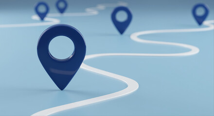 Poster - Location pin on map with location markers. Location pins on a winding path on a map
