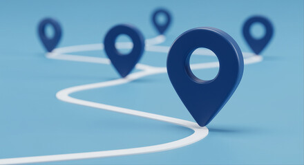 Poster - Location markers on a path. Location markers with a white path on a blue background