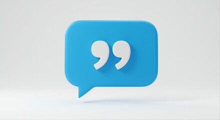 Fototapete - Blue speech bubble with white quote marks. Speech bubble with quote marks in 3d render. Blue speech bubble with white quote marks 3d