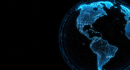 Poster - Digital globe with glowing lights shows North and South America. Digital globe with technology background