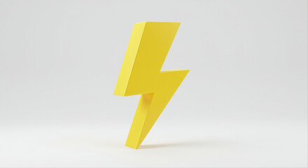 Fototapete - Yellow lightning bolt on white background. 3d rendering of a lightning bolt. Technology symbol of power and energy