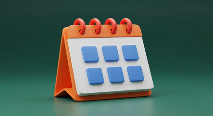 Poster - Calendar 3d render with orange frame and blue dates. 3d calendar with six blue dates on white background. Calendar 3d render for planning