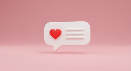 Poster - White speech bubble with red heart and three lines. Speech bubble with a heart icon graphic design