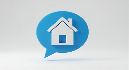 Fototapete - House icon in blue speech bubble. White house icon inside blue speech bubble