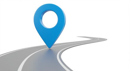 Poster - Blue location pin on a road. Road with a blue location marker