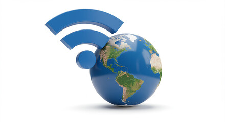 Poster - globe with wifi symbol representing global internet connectivity. blue wifi symbol over the globe sh