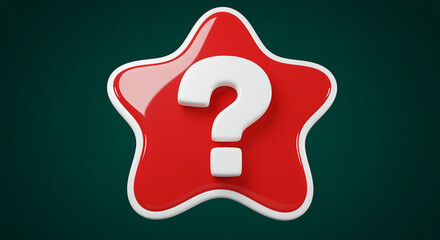 Poster - Red star with white question mark graphic design. White question mark on a red star. Graphic design question mark