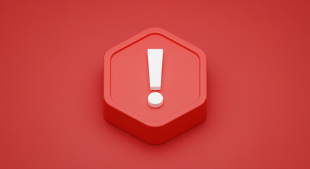 Poster - Warning icon with exclamation mark on red background. 3d rendering warning icon graphic design