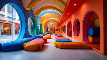 Wall Mural - a colorful room with many colorful pillows and a lot of light