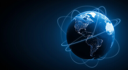 Poster - Earth globe with network connections. Earth technology with global network. Earth with glowing network connections