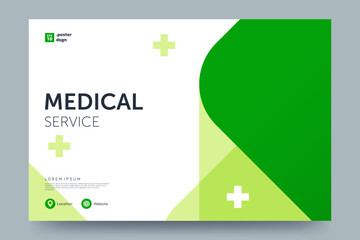 Aufkleber - Medical and Healthcare banner design. Simple abstract geometric background in green color with place for text. Ideal for social media, poster, ad, print. Vector illustration