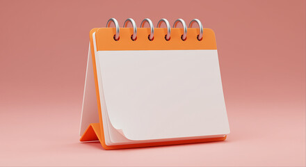 Poster - Orange calendar with blank pages. Blank calendar on pink background