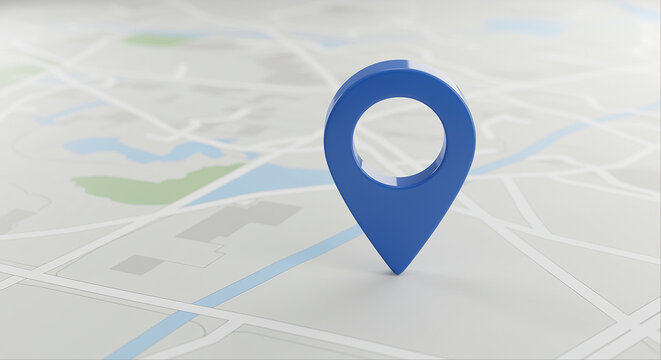 Blue map pin on a map. Location pin on a map