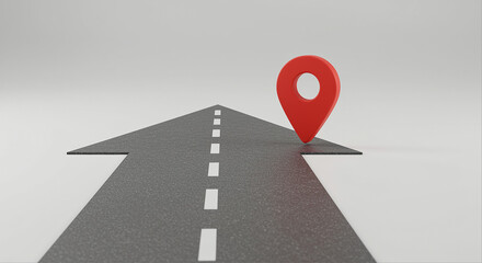 Poster - Red map pin on arrow road sign. Road arrow with map pin