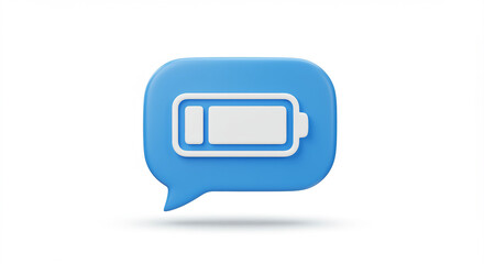 Poster - Battery icon in blue speech bubble. Battery icon with white fill in blue speech bubble. 3d battery icon in blue speech bubble