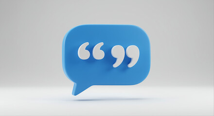 Fototapete - Blue speech bubble with white quotation marks. Speech bubble with quotation marks on a white background