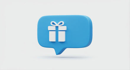 Fototapete - Blue speech bubble with gift icon. Gift box in speech bubble graphic design