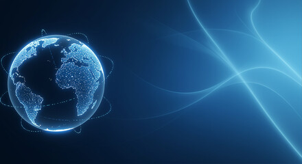 Poster - Digital globe with glowing lights on a dark background. Technology background with blue abstract lines