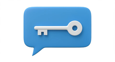 Fototapete - Key on blue speech bubble. White key on blue speech bubble icon. Security key for digital access