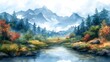 © hamad - Scenic Watercolor Illustration A Breathtaking Landscape View Perfect for Travel Brochures, Postcards, Wall Art, and Home Decor.