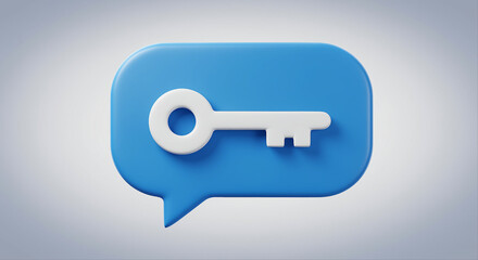 Fototapete - Key icon in blue speech bubble. Digital security key icon. White key in blue bubble