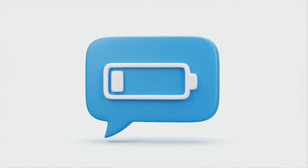 Fototapete - Battery status icon in blue speech bubble. Battery icon inside a blue speech bubble is a technology icon