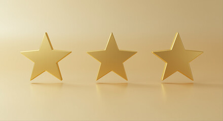 Fototapete - Gold stars graphic design. Three gold stars on gold background. Gold stars rating