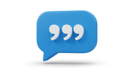 Fototapete - Blue speech bubble with white quotation marks. 3D speech bubble graphic design with quotation marks