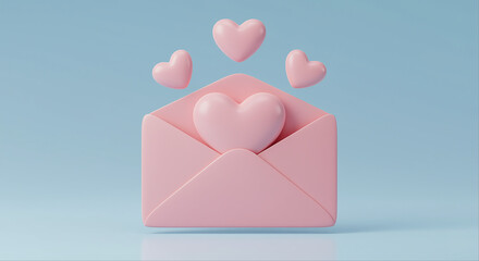 Fototapete - Pink envelope with hearts. Pink hearts flying out of a pink envelope. Love letter with hearts