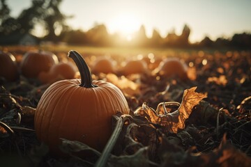 orange pumpkins line the stalls at the outdoor farmer market. pumpkin patch with vibrant hues