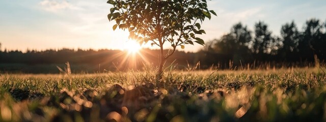 Wall Mural - Beautiful morning light bathes the lush summer foliage of the tree