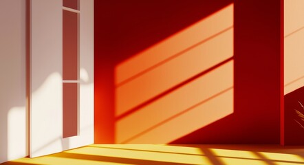 Poster - A high angle view of a futuristic, empty orange space room with 3D rendering