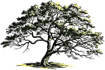   Isolated tree, lush green foliage, detailed branches, white background, photorealistic, high resolution, botanical illustration, nature photography, environmental study, deciduous tree, full canopy, 