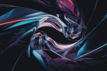 Poster - Abstract swirling forms with neon lights, creating a futuristic, glassy, and dynamic visual.