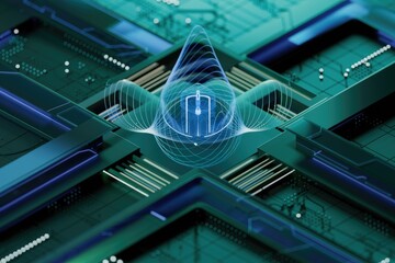 Aufkleber - Abstract digital illustration of a processor with data streams, depicting advanced technology and computing power.